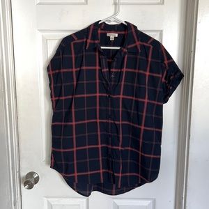 Goodthreads Navy & Red Plaid Button Up T-Shirt L